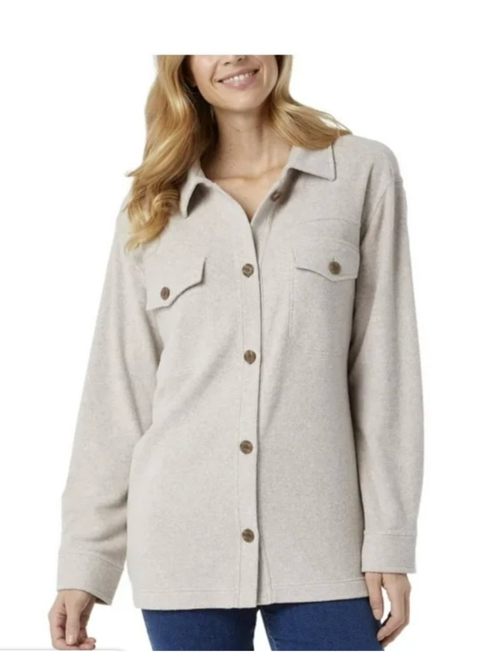 Light Beige Button-Front Shirt